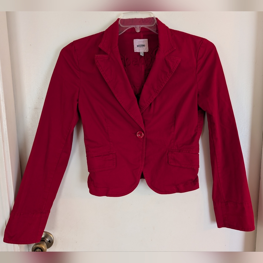 MOSCHINO Jeans Red cropped denim jacket blazer women's 42/6/Sm